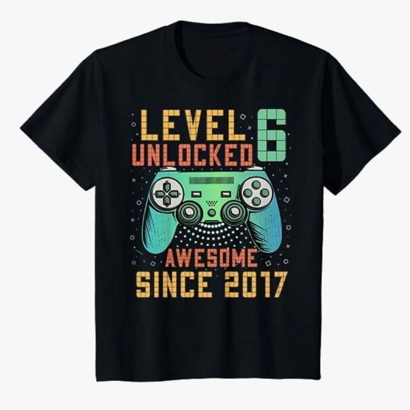 Kids Level 6 Unlocked 6th Birthday 6 Year Old Boy Gifts Gamer T-shirt - Picture 1 of 1